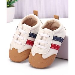 Cute Walk by Babyhug Booties with Striped Design & Lace Up Closure - Beige