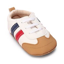 Cute Walk by Babyhug Booties with Striped Design & Lace Up Closure - Beige