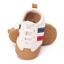 Cute Walk by Babyhug Booties with Striped Design & Lace Up Closure - Beige