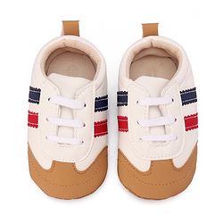 Cute Walk by Babyhug Booties with Striped Design & Lace Up Closure - Beige