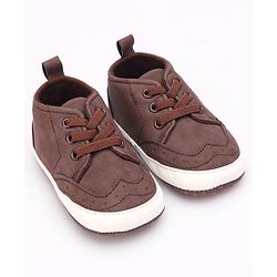 Cute Walk by Babyhug Booties with Lace Up Closure-  Brown