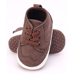 Cute Walk by Babyhug Booties with Lace Up Closure-  Brown
