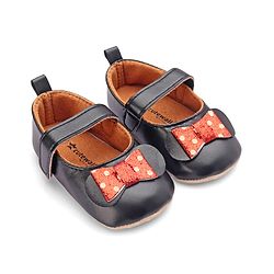 Cute Walk by Babyhug Velcro Closure Booties Bow Applique - Black
