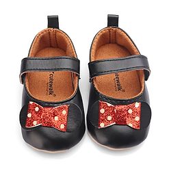 Cute Walk by Babyhug Velcro Closure Booties Bow Applique - Black