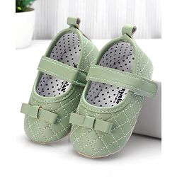 Cute Walk by Babyhug Booties with Velcro Closure & Bow Applique -  Green