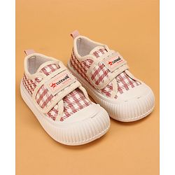 Cute Walk By Babyhug Checkered Slip On Casual Shoes With Velcro Closure - Pink
