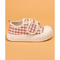Cute Walk By Babyhug Checkered Slip On Casual Shoes With Velcro Closure - Pink