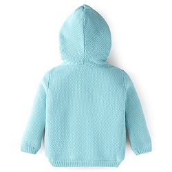 Babyhug Knit Full Sleeves Solid Color Hooded Sweater - Aqua Blue