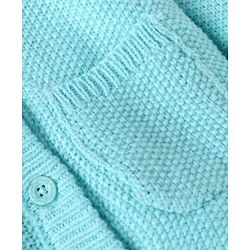 Babyhug Knit Full Sleeves Solid Color Hooded Sweater - Aqua Blue