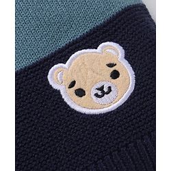 Babyhug Knit Full Raglan Sleeves Pullover Sweater with Colour Block Design &  Bear Embroidery - Navy Blue Off White & Light Brown