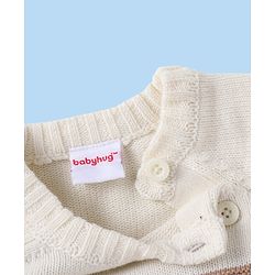 Babyhug Knit Full Raglan Sleeves Pullover Sweater with Colour Block Design &  Bear Embroidery - Navy Blue Off White & Light Brown