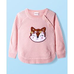 Babyhug Knitted Full Raglan Sleeves Squirrel Embroidered Pullover Sweater - Pink