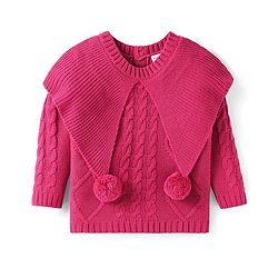 Babyhug Knitted Full Sleeves Pullover Sweater With Cable Knit Design & Applique - Dark Pink
