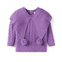 Babyhug Woven Full Sleeves Cable Knit Design Sweater With Pom Pom Applique - Purple