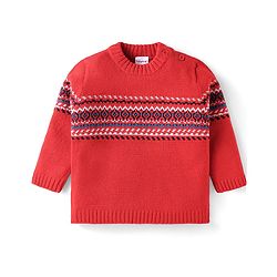Babyhug Knitted Full Sleeves Pullover Sweater With Design - Orange