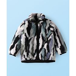 Babyhug Woven Full Sleeves Winter Fur Jacket With Camouflage Design - Black