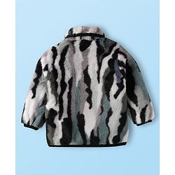 Babyhug Woven Full Sleeves Winter Fur Jacket With Camouflage Design - Black