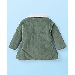 Babyhug Full Sleeves Collared Neck Winter Jacket With Solid Colour & Fur Detailing -  Green