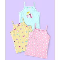 Babyhug  100% Cotton Knit Singlet Sleeves Slips Polka Dot & Duck Print Pack of 3 - Pink Blue & Yellow