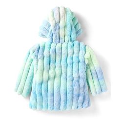 Babyhug Woven Full Sleeves Hooded Fur Jacket with Stripe Design - Yellow & Pink