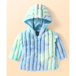 Babyhug Woven Full Sleeves Hooded Fur Jacket with Stripe Design - Yellow & Pink