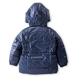 Babyhug Woven Full Sleeves Padded Hooded Jacket with Solid Colour & Floral Applique - Navy Blue