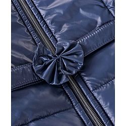 Babyhug Woven Full Sleeves Padded Hooded Jacket with Solid Colour & Floral Applique - Navy Blue