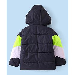 Babyhug Woven Full Sleeves Front Open Padded Hooded Jacket with Cut & Sew Design - Limegreen & Navy Blue