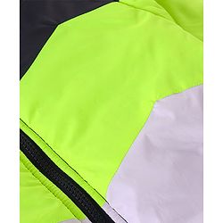 Babyhug Woven Full Sleeves Front Open Padded Hooded Jacket with Cut & Sew Design - Limegreen & Navy Blue