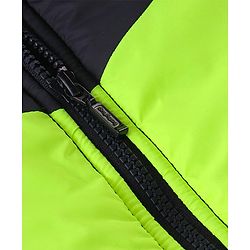 Babyhug Woven Full Sleeves Front Open Padded Hooded Jacket with Cut & Sew Design - Limegreen & Navy Blue