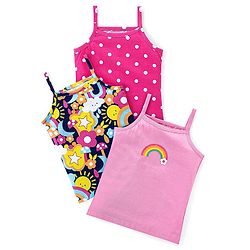 Babyhug 100% Cotton Knit Singlet Sleeves Slips with Polka Dots & Rainbow Print Pack of 3 - Pink & Blue