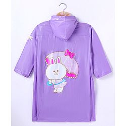 Babyhug Full Sleeves Below Knee Length Raincoat Bunny Print - Purple