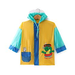 Babyhug Full Sleeves Below Knee Length Hooded Raincoat Minnie Mouse & Crocodile  Print - Yellow