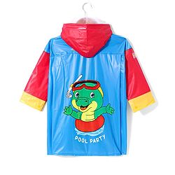 Babyhug Full Sleeves Below Knee Length Hooded Raincoat with Dino Print - Blue
