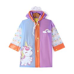 Babyhug Full Sleeves Below Knee Length Hooded Raincoat with Unicorn Print - Multicolor
