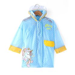 Babyhug Full Sleeves Below Knee Length Hooded Raincoat with Unicorn Print - Sea Blue