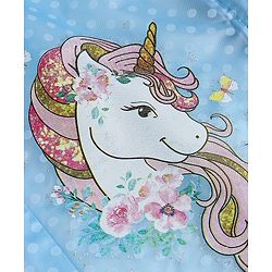 Babyhug Full Sleeves Below Knee Length Hooded Raincoat with Unicorn Print - Sea Blue