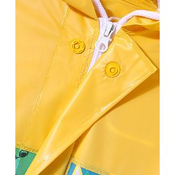 Babyhug Full Sleeves Below Knee Length Hooded Raincoat with Text Print - Yellow