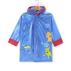 Babyhug Full Sleeves Below Knee Length Hooded Raincoat with Monster Print - Blue
