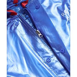 Babyhug Full Sleeves Below Knee Length Hooded Raincoat with Monster Print - Blue