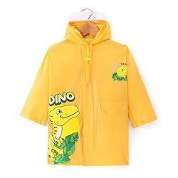 Babyhug Full Sleeves Hooded Below Knee Length Raincoat with Dino Print - Yellow