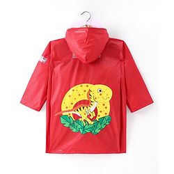 Babyhug Full Sleeves Below Knee Length Hooded Raincoat with Dino Print - Red