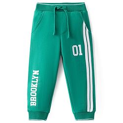 Babyhug French Terry Knit Full Length Lounge Pant with Text & Numeric Print -Green