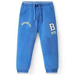 Babyhug French Terry Knit Full Length Lounge Pant With Text Print - Blue