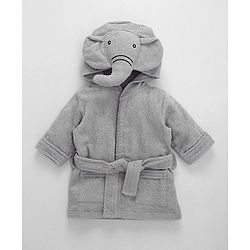 Babyhug Full Sleeves 3D Hooded Bathrobe Elephant Design - Light Grey - 4-5 YRS Grey