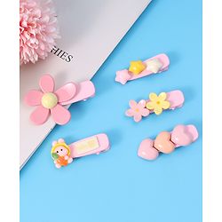 Babyhug Floral & Star Applique Hair Pins And Clips Pack of 5- Pink