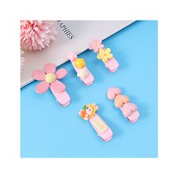 Babyhug Floral & Star Applique Hair Pins And Clips Pack of 5- Pink
