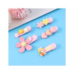 Babyhug Floral & Star Applique Hair Pins And Clips Pack of 5- Pink