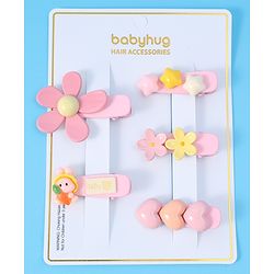 Babyhug Floral & Star Applique Hair Pins And Clips Pack of 5- Pink