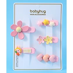Babyhug Floral & Star Applique Hair Pins And Clips Pack of 5- Pink